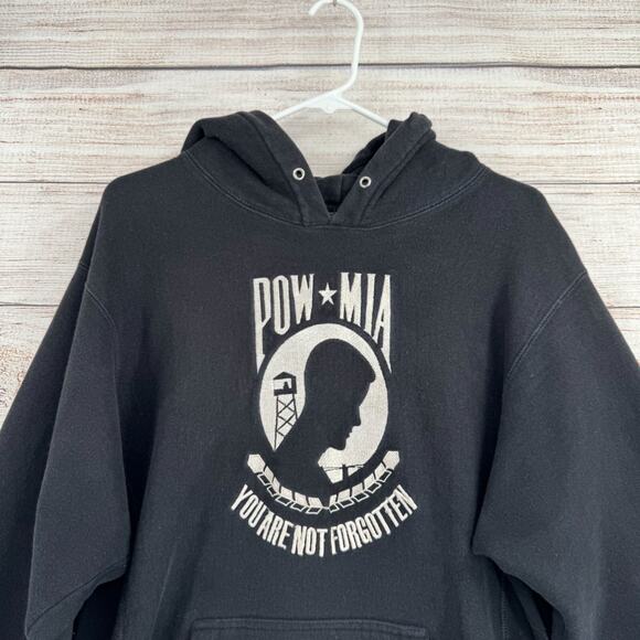 Vintage Steve & Barry's POW MIA Hoodie Sweatshirt‎ Men's Small Black Embroidered - Picture 3 of 13